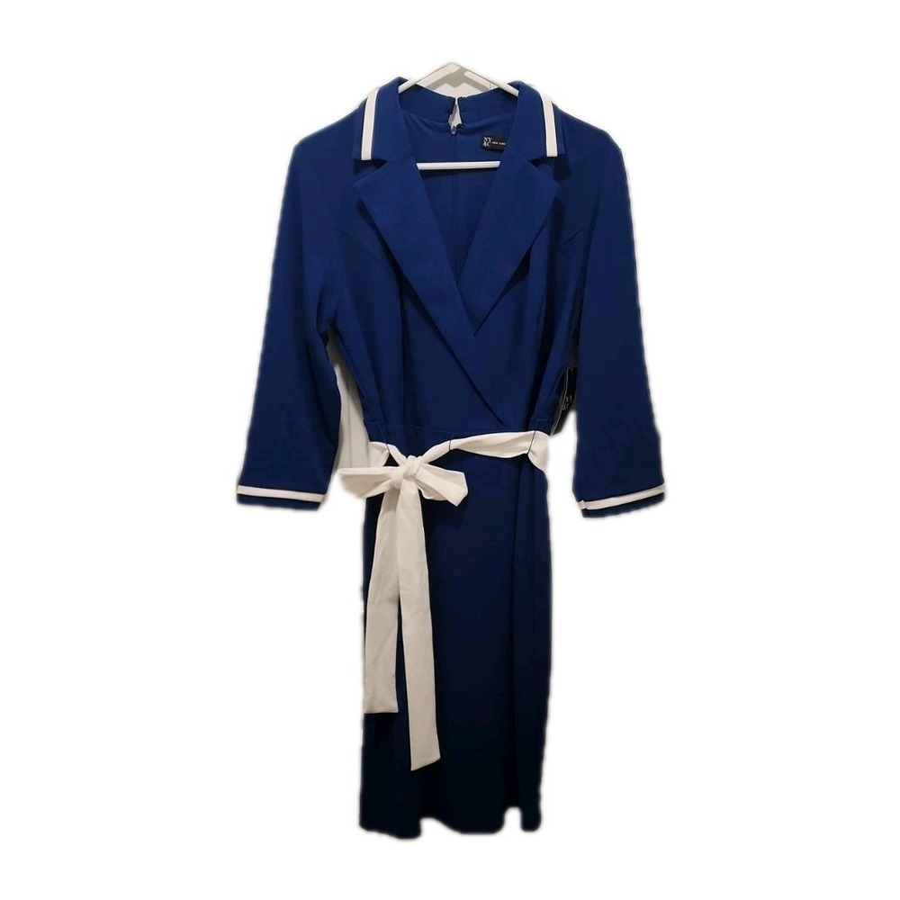 NWT Sz XL New York & Co Royal Blue Collar Shirt Wrap Style Dress W/ Sash Belt